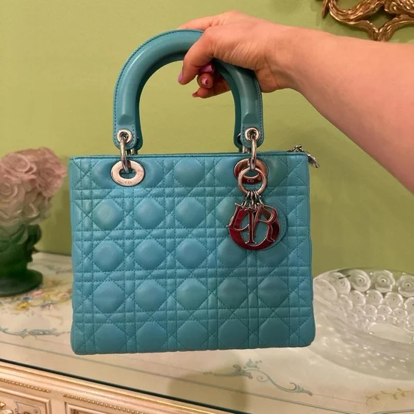 RARE TEAL LADY DIOR MEDIUM SIZE - Picture 1 of 5